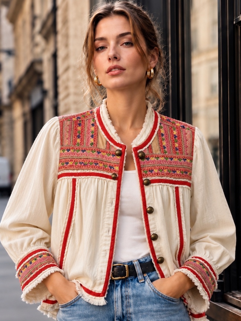 Free People Prairie Swing Trapeze Embroidered Boho Jacket Small